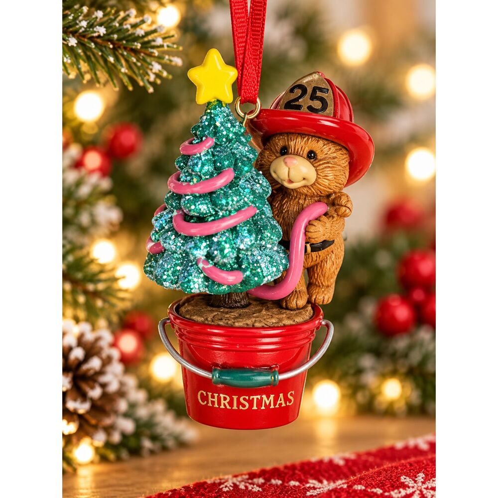 Vtg FIREFIGHTERS Christmas Tree ORNAMENT 1992 Enesco "Fired Up For Christmas"